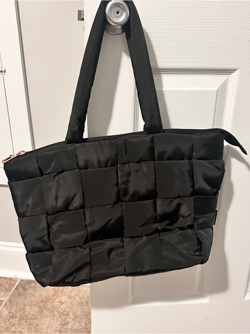 Quilted Puffer Tote Bag in Black